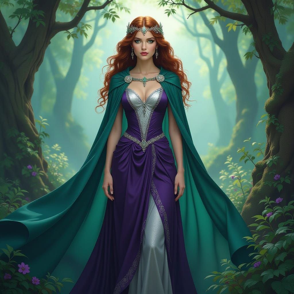 Nymph in Enchanted Forest, Pre-Raphaelite Style