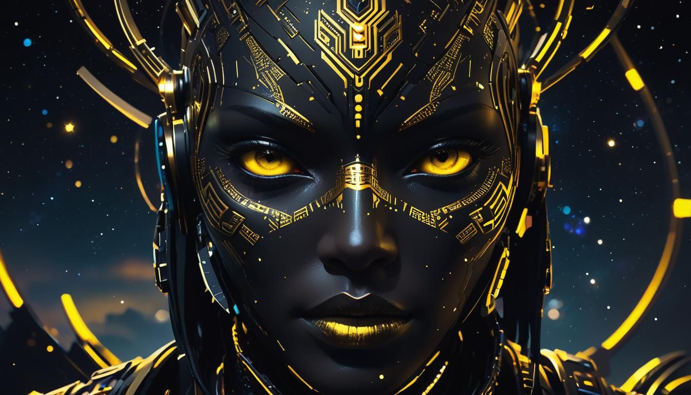 Cyberpunk Face with Tribal Pattern in Gold and Black