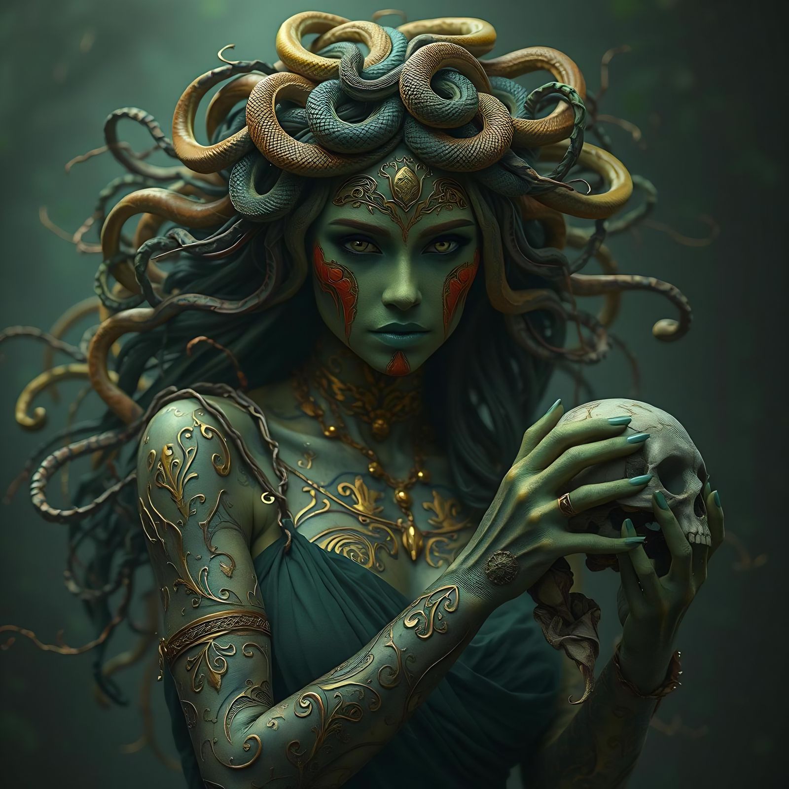 Gorgone Medusa with skull - portrait #6