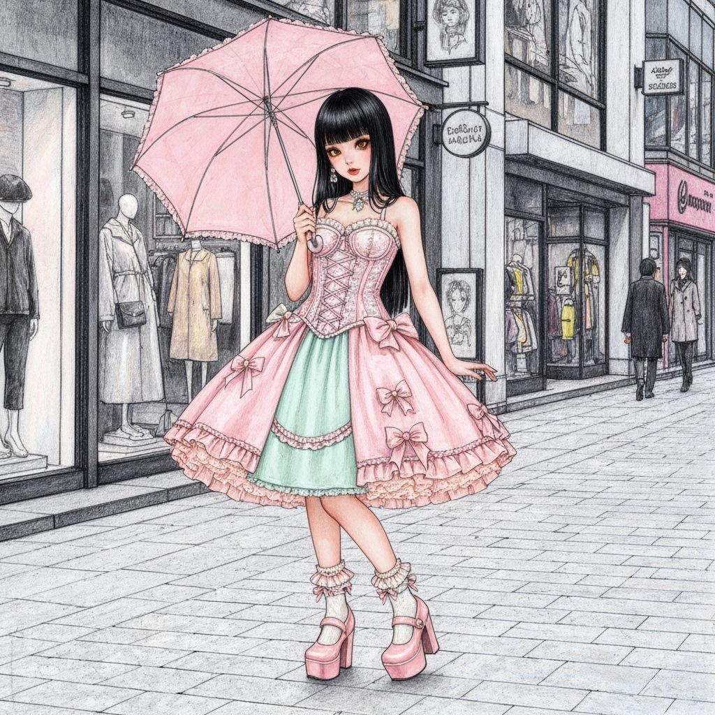 Sweet Lolita Fashion Sketch in Harajuku