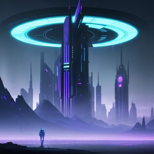 Astronaut in Neon-Lit Futuristic Cityscape