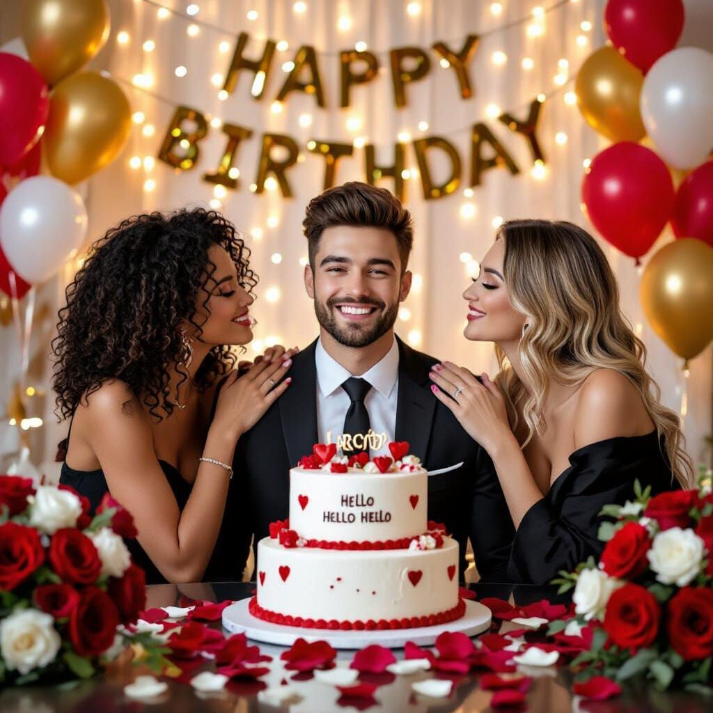 Man Celebrates Birthday With Two Women and Cake