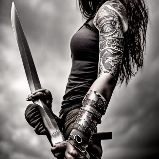 Hyperrealistic Warrior Woman with Sword
