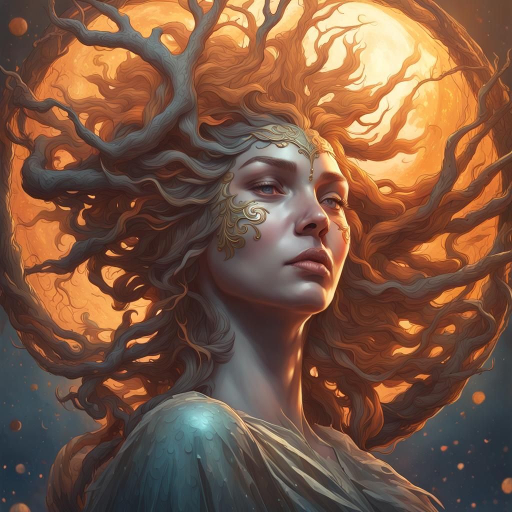 Druid Portrait with Sun and Moon Reflection