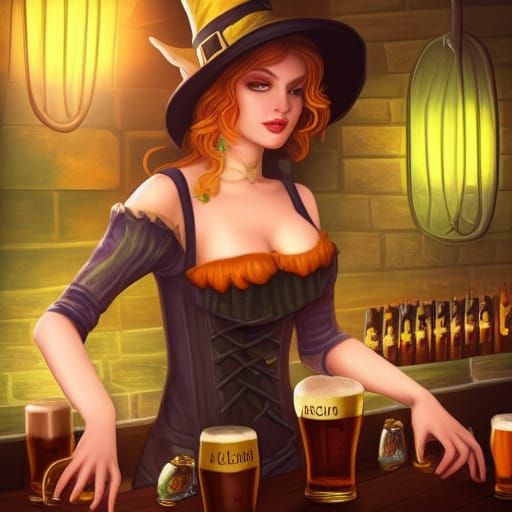 Beer Witch Brewing Magic in a Fantasy Bar