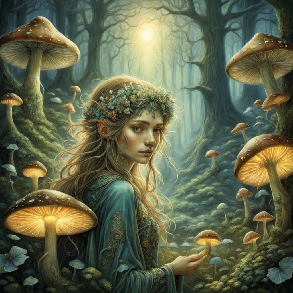 Fae Warrior Emerges from Ancient Forest in Magical Realism