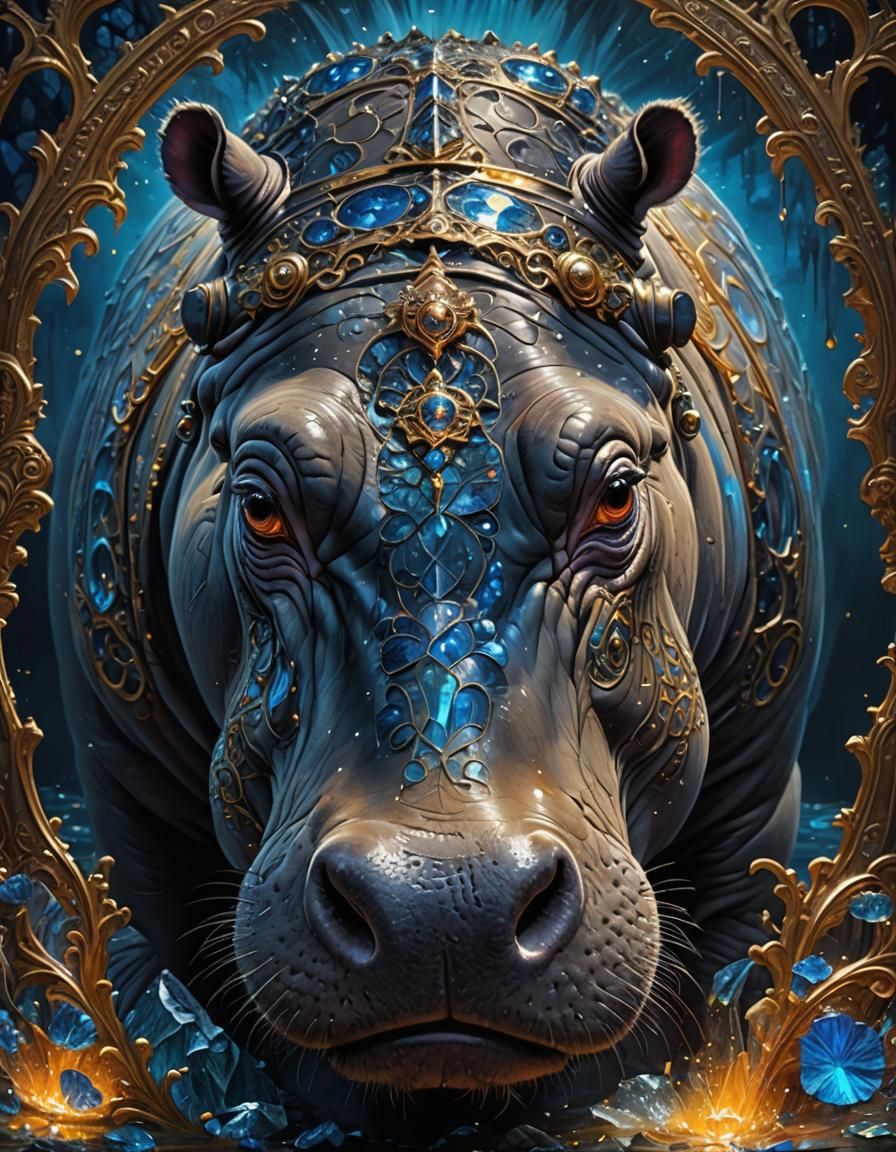 Mystic Hippo with Filigree in Oil Painting Style
