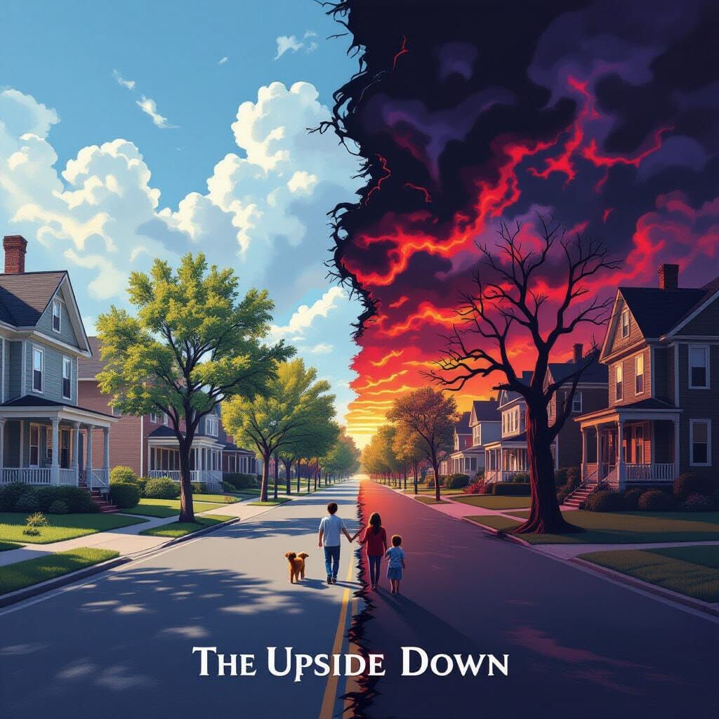 Contrasting Worlds: Suburban Peace and Dark Landscape