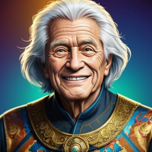 Smiling Older Person in Vibrant Splash Art Style