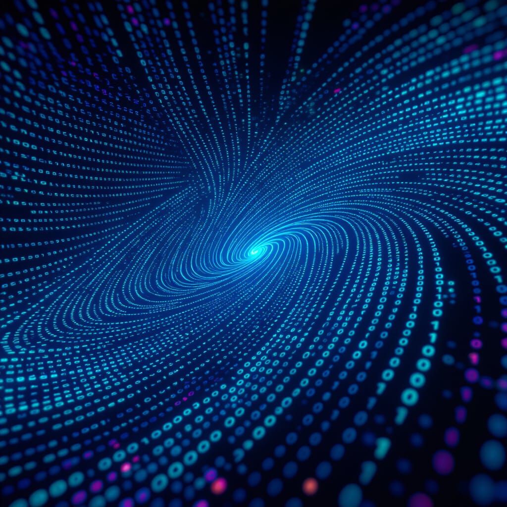 Glowing Binary Code Waves in Digital Void