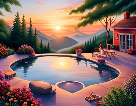 Heart Shaped Pool at Suburban Home in Summer