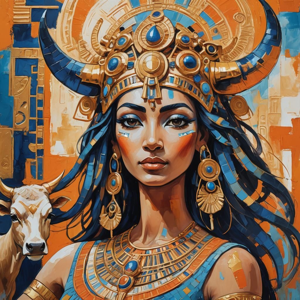 Egyptian Cow Goddess in Abstract Expressionism