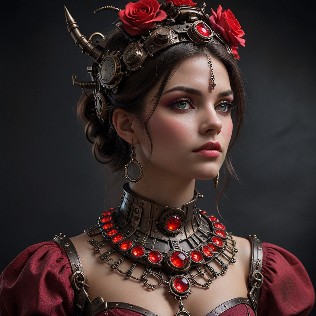 Dark Angel in Leather, Wearing Rubies and Rose-Colored Hair,...