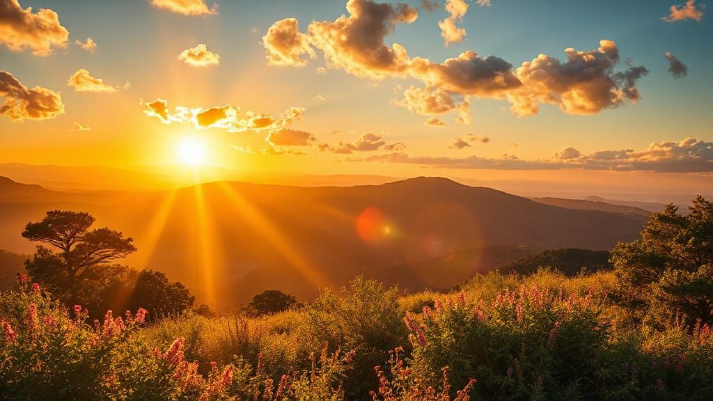 Golden Hour Landscape: Hyperrealistic Nature Photo