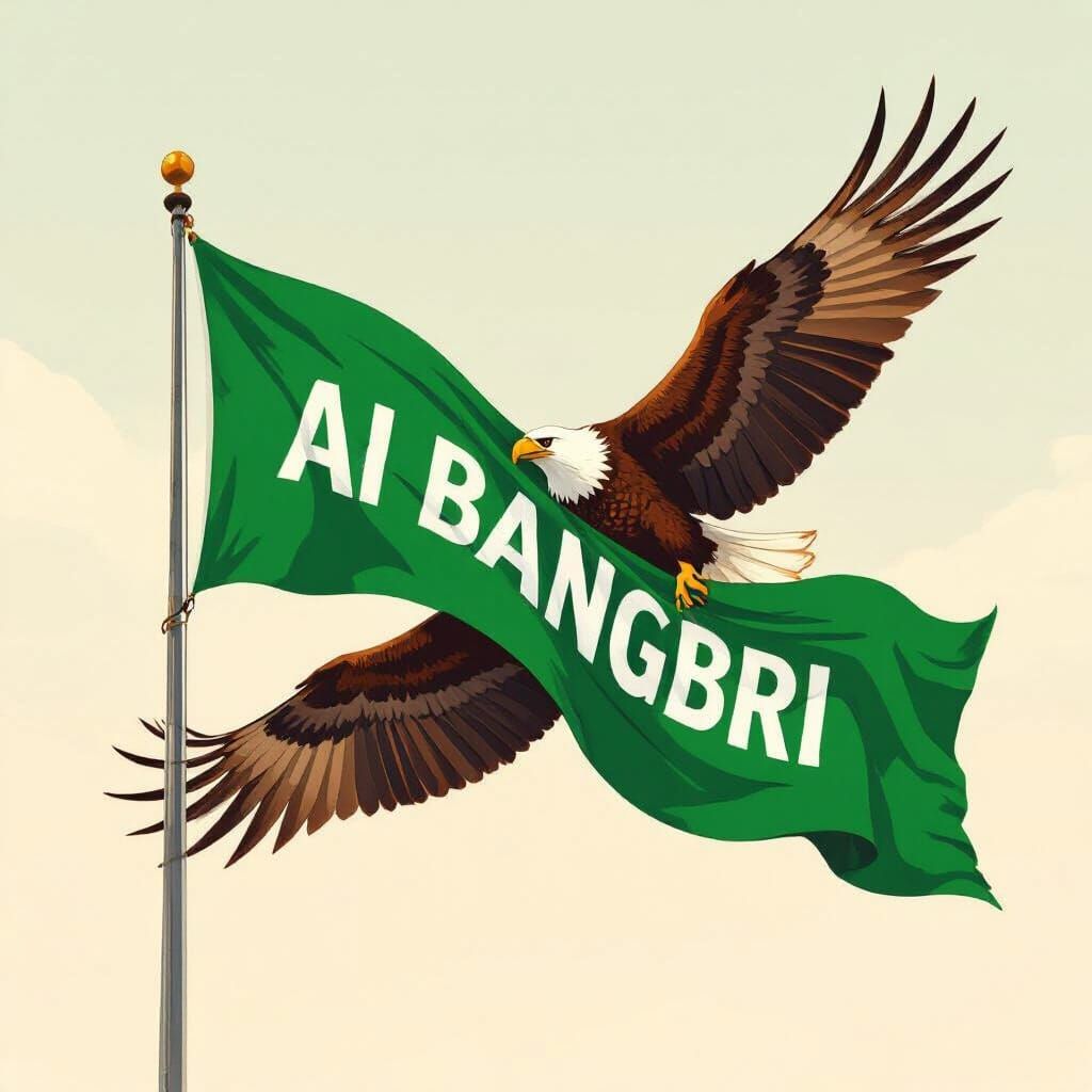 Green Flag with AI Bangbri Banner Held by Eagle