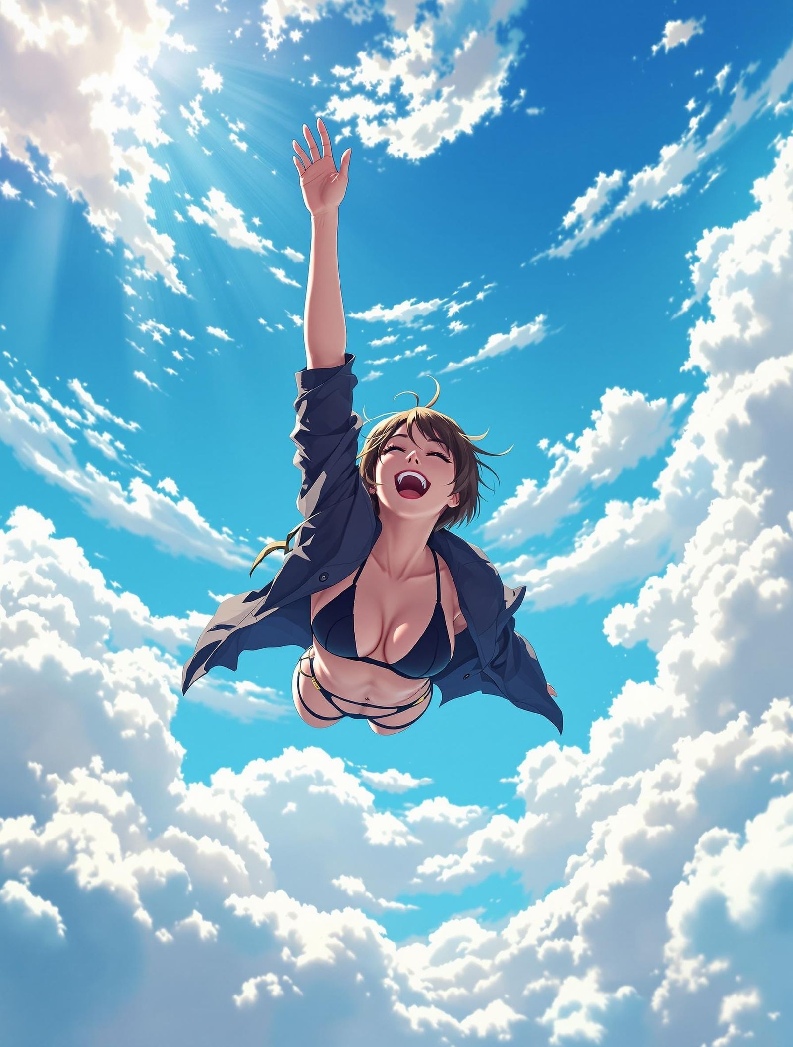 Anime-Inspired Woman Soars Through the Sky with Joy