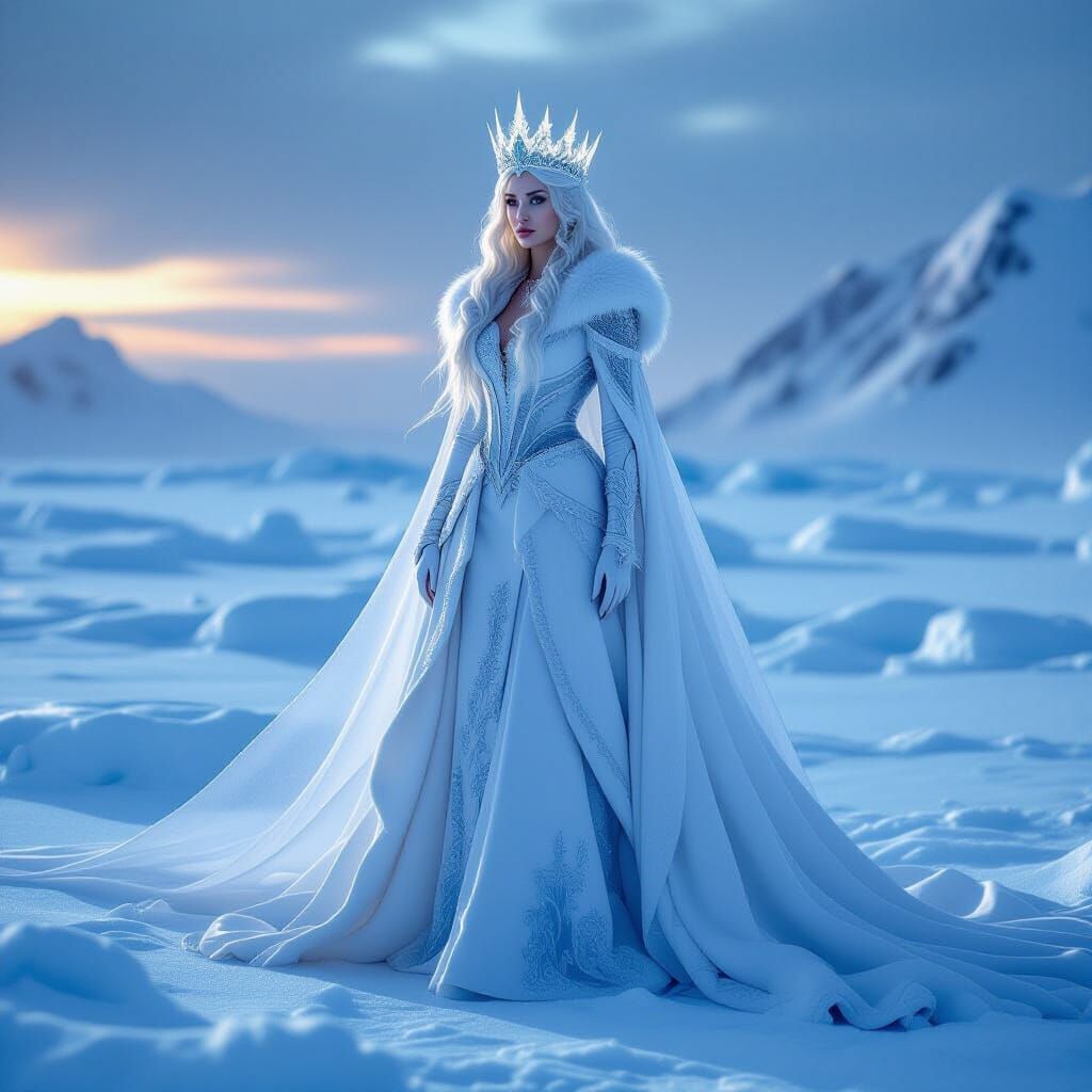 Ice Queen on Frozen Tundra in Cinematic Fantasy Style
