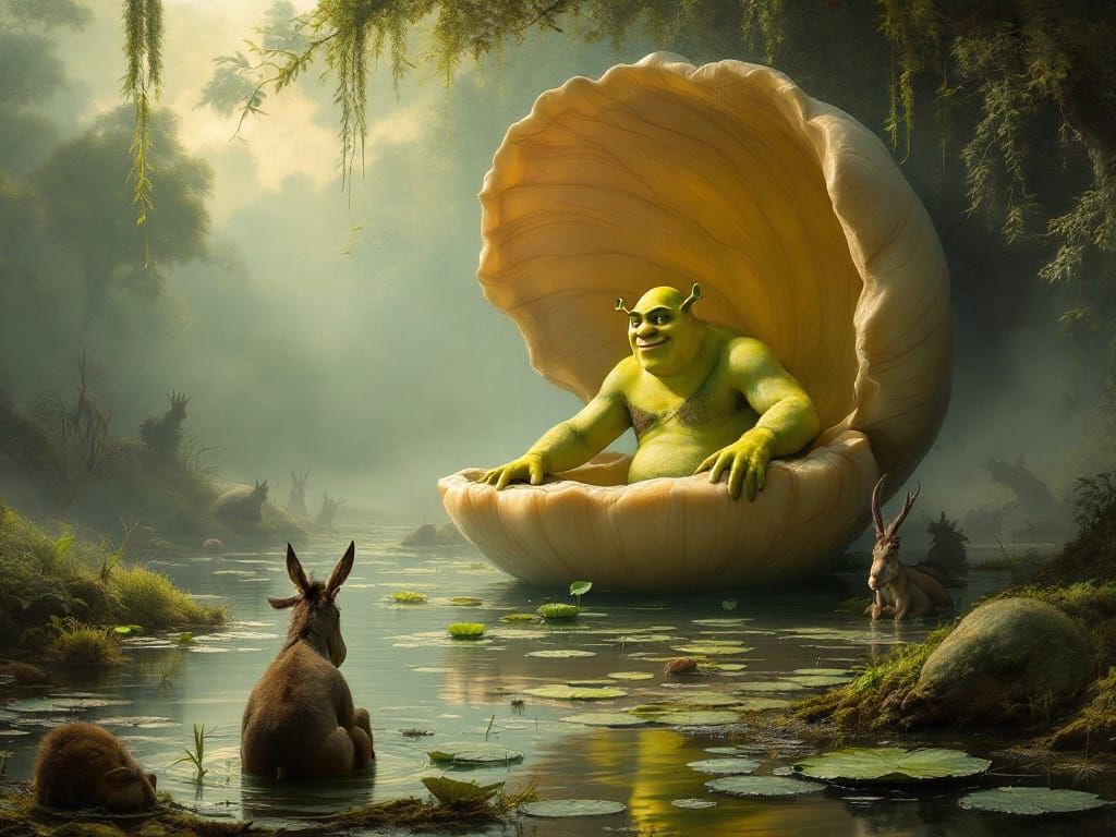 Shrek's Birth: A Surreal Renaissance Painting