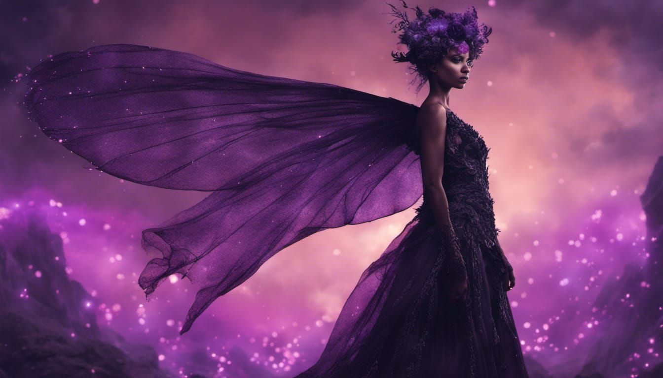 Ethereal Black Fairy in Purple Gown