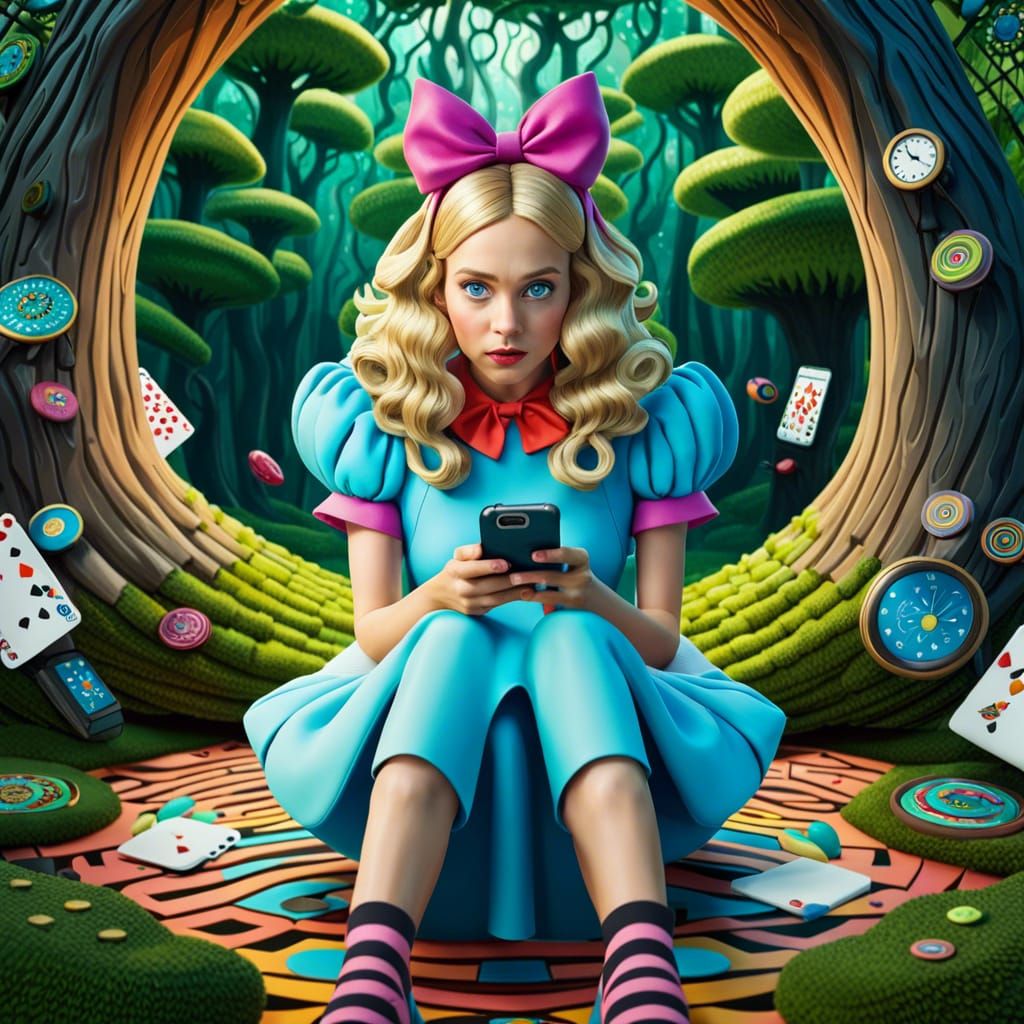 Hyperrealistic Alice in Wonderland in Psychedelic Forest