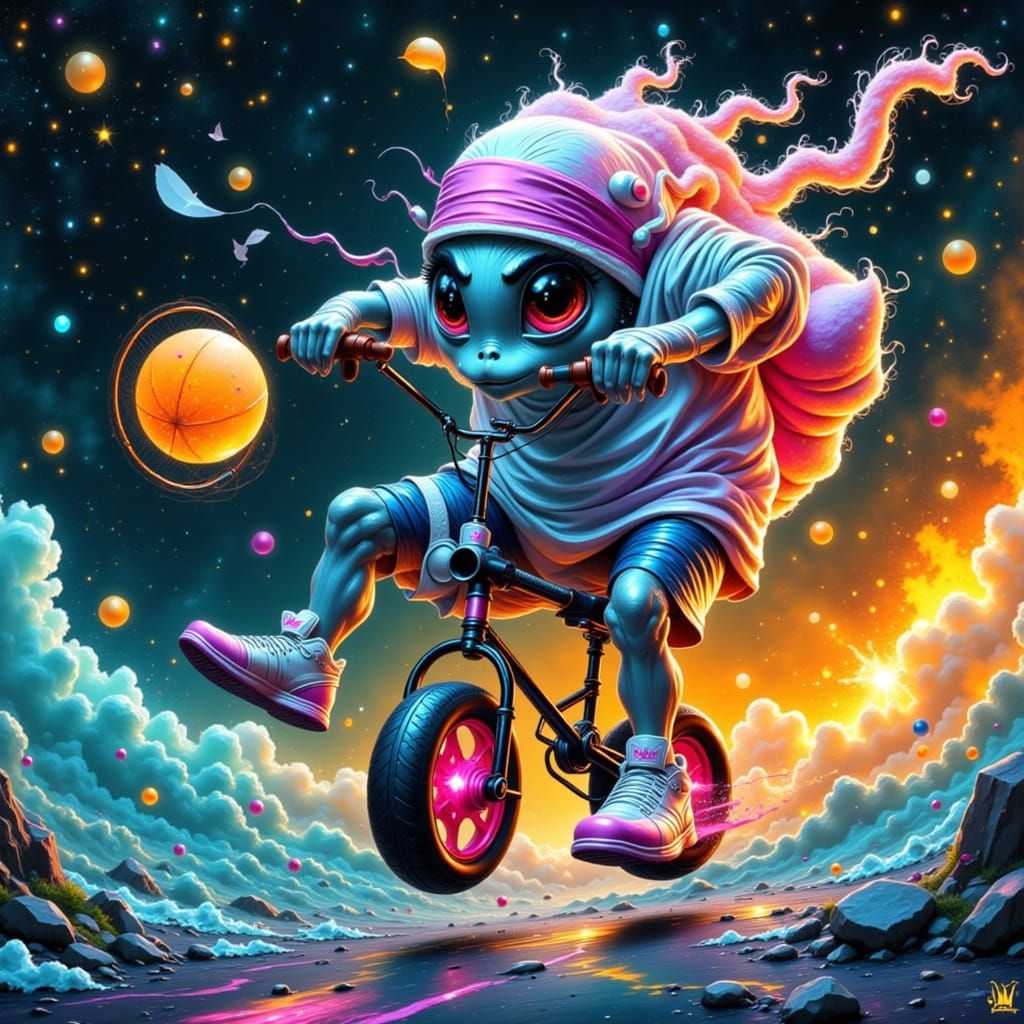 Slug Athlete on Unicycle in Digital Art Style