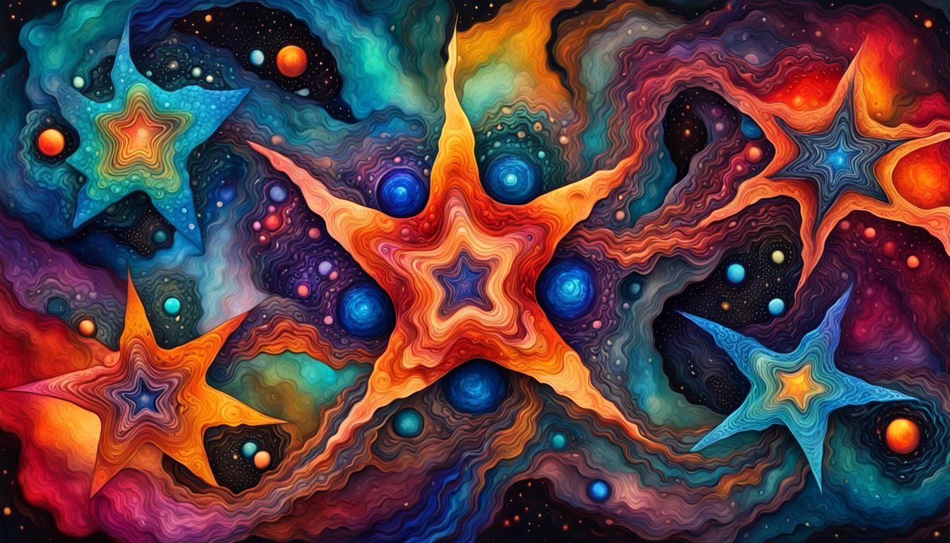 Psychedelic Cosmic Stars in Alcohol Ink Painting Style