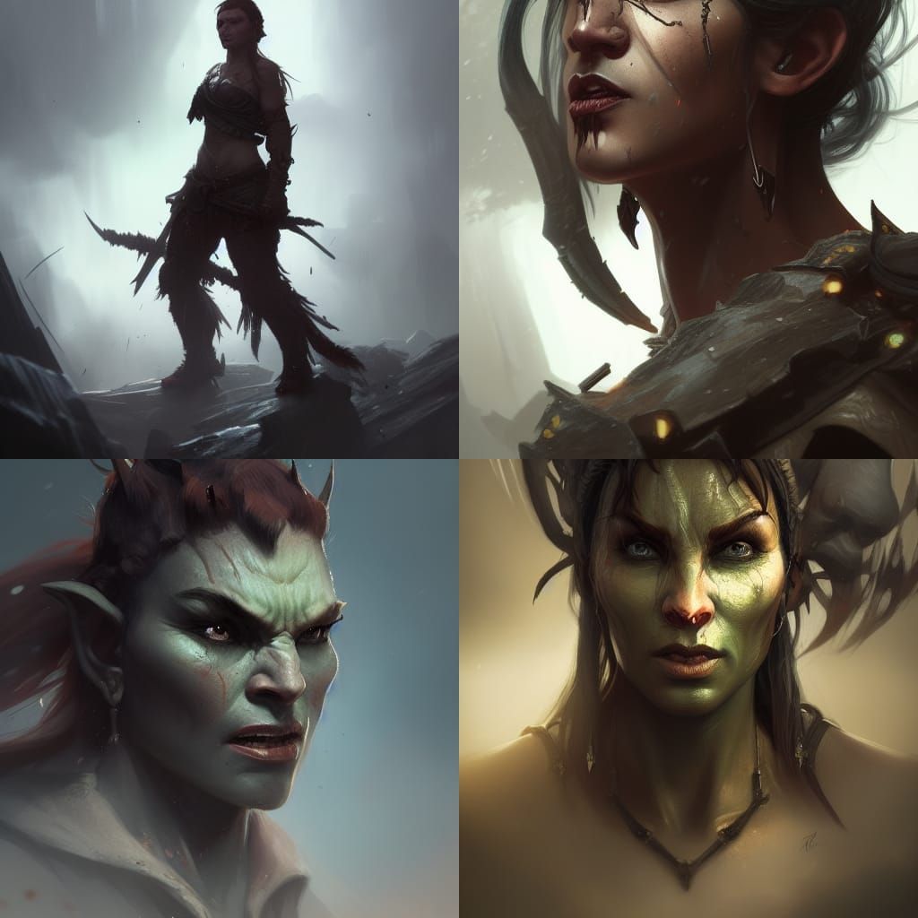 Half-Orc Female Portrait in Dark Fantasy Style