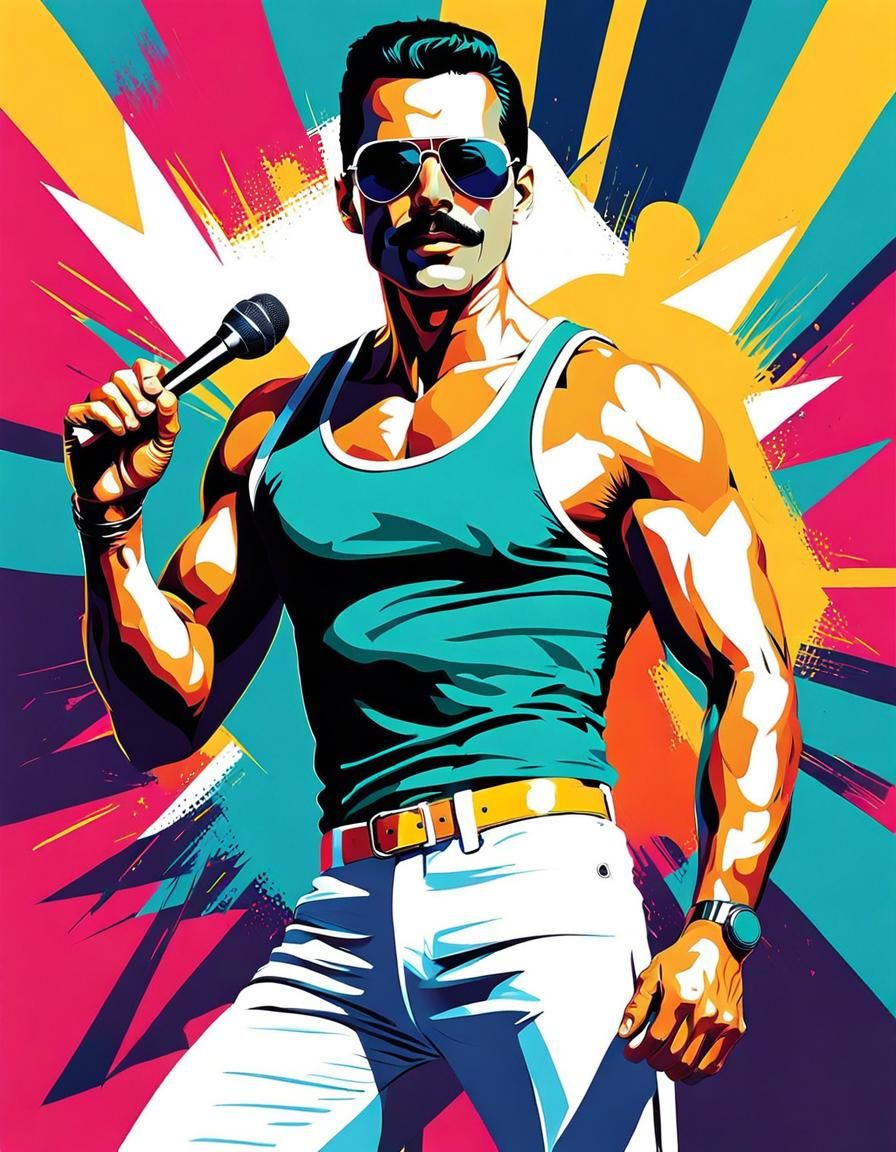 Freddie Mercury in Bold Pop Art Style