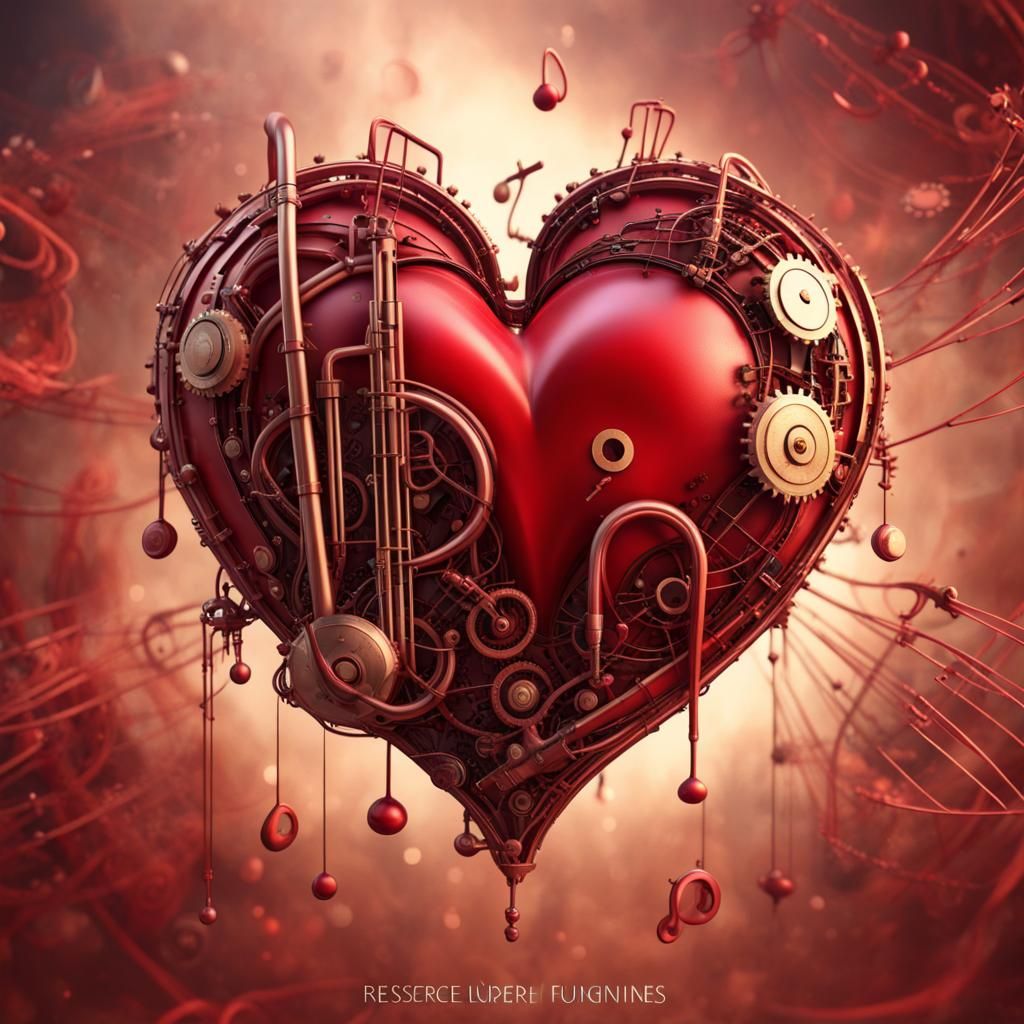Steampunk Heart with Musical Notes in Detailed Painting