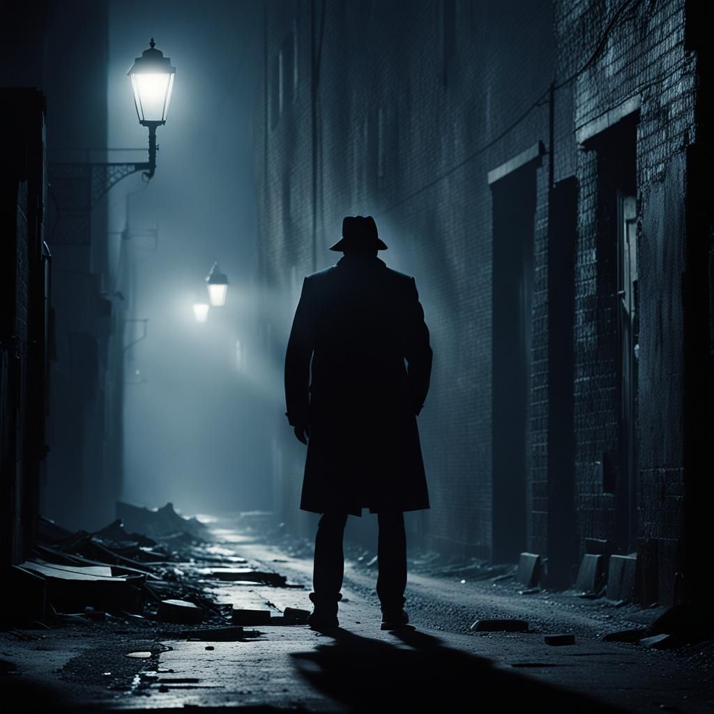 Film Noir Figure in Dark Abandoned Alleyway