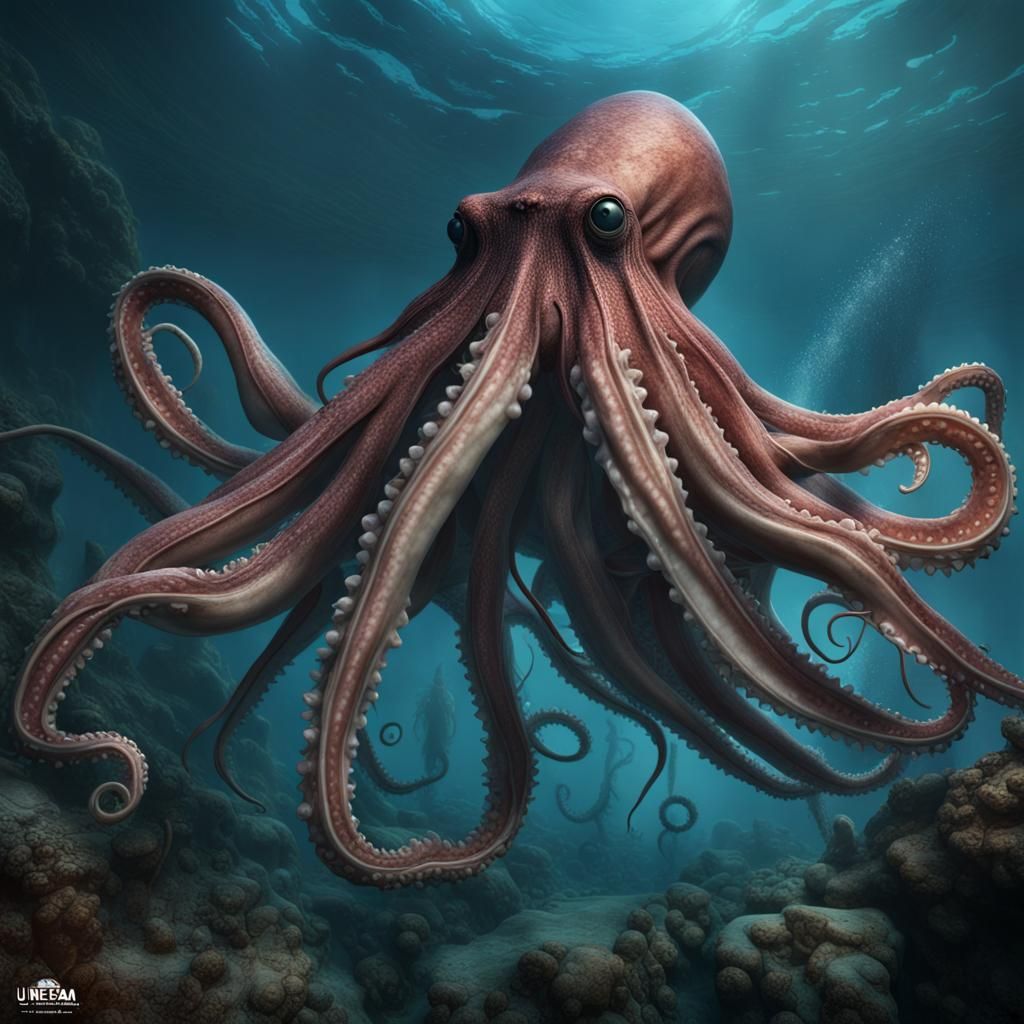 Giant Squid Matte Painting in Fantastical Underwater Scene