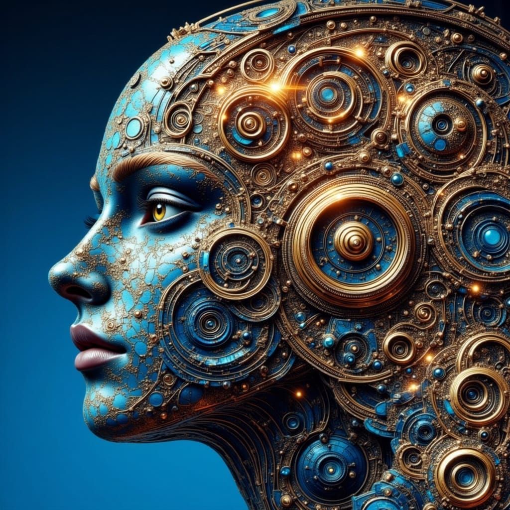 Hyperrealistic AI Face in Astral Geometric Style