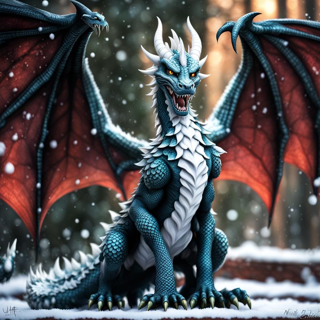 Winged Dragon in Hyperrealistic Style