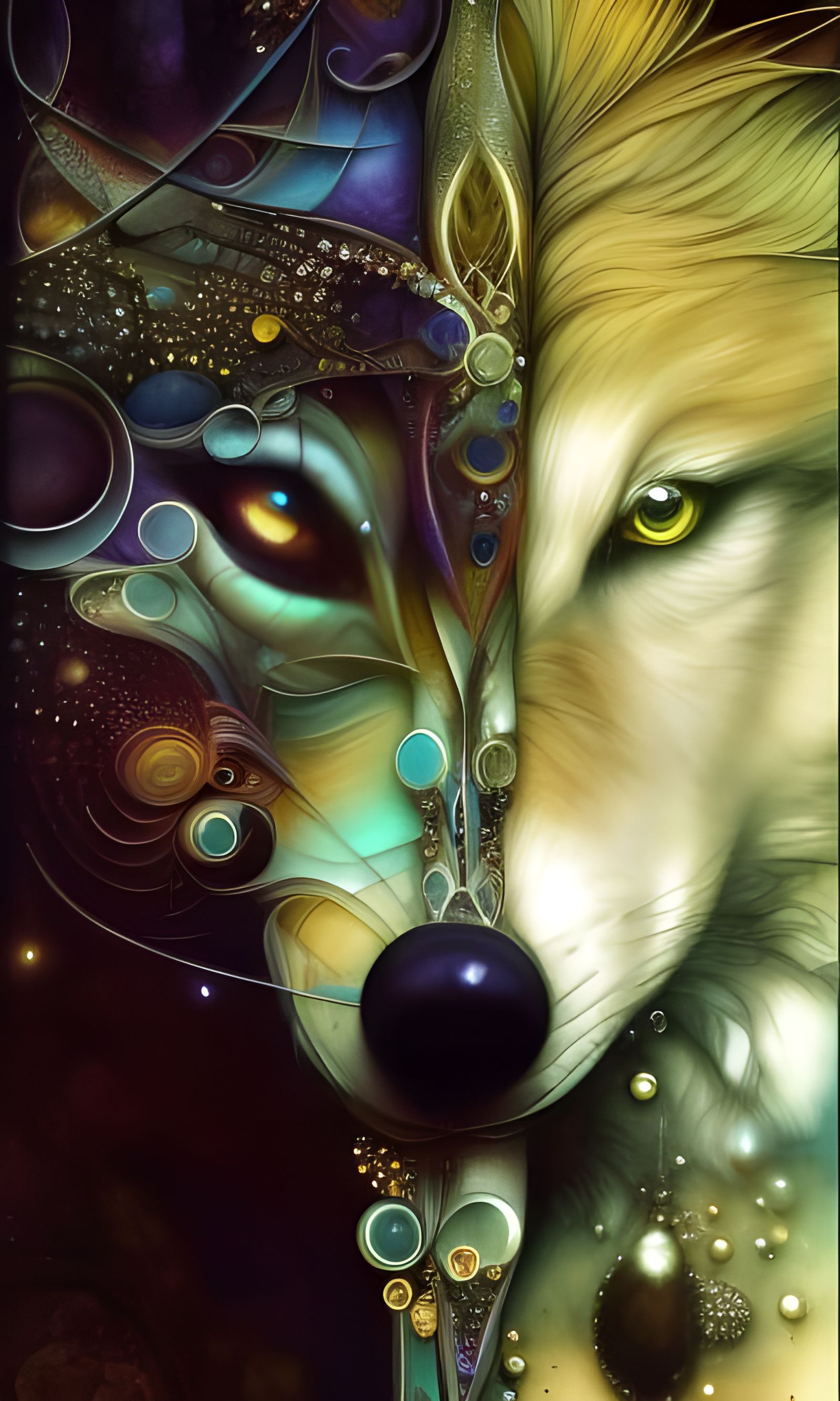 Fractal White Wolf Portrait in Fantasycore Style