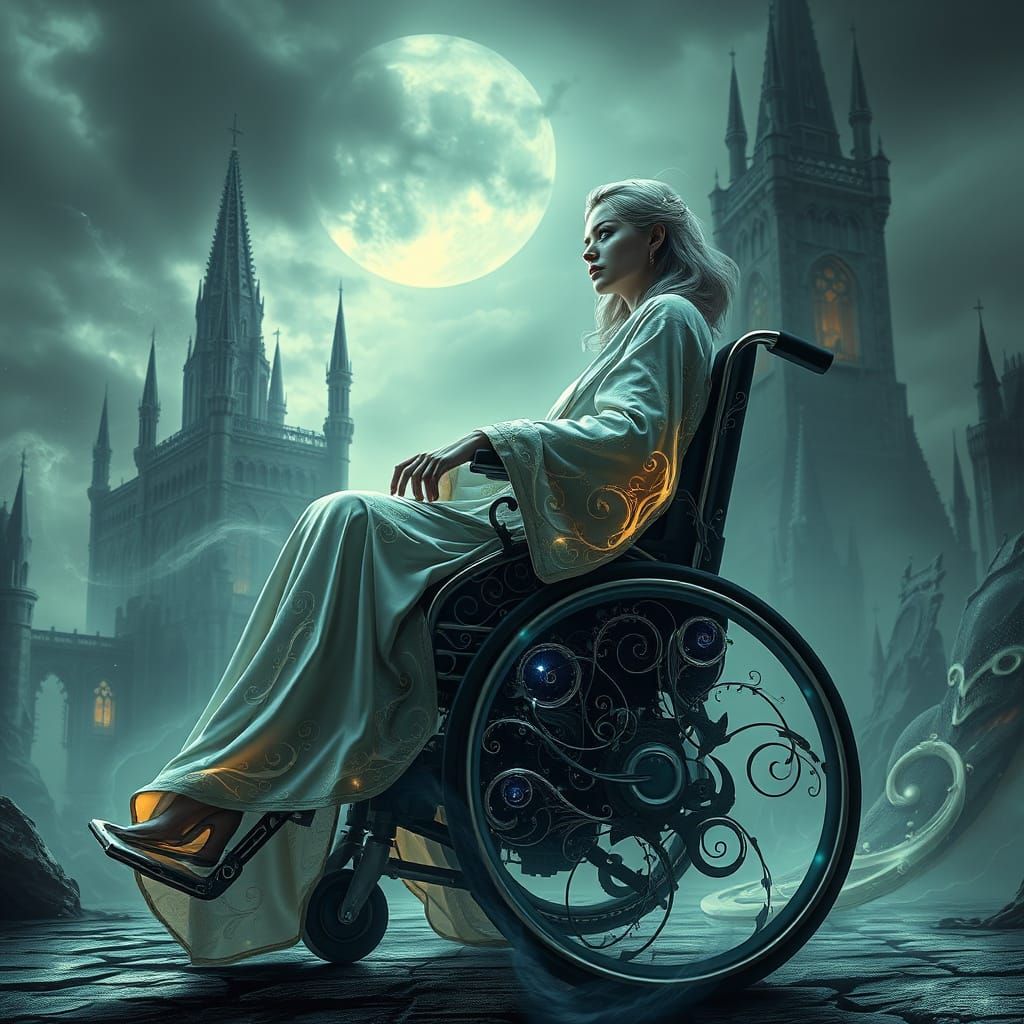 Mystical Sorceress in Futuristic Wheelchair, Haunted Castle ...
