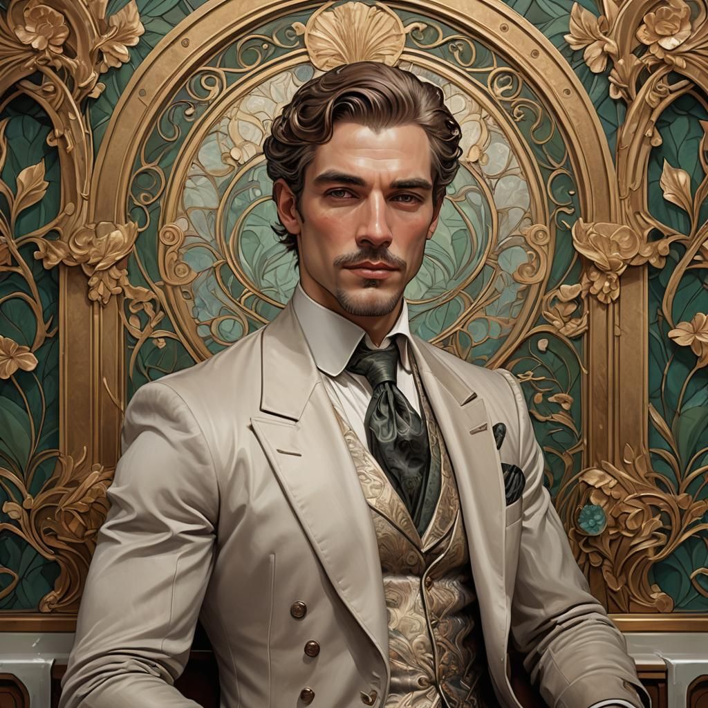 Opulent Art Nouveau Portrait of a Handsome Man