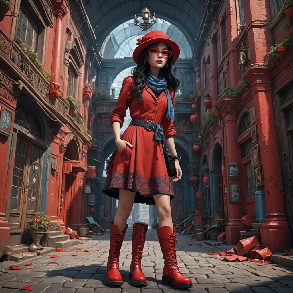 Beautiful Woman in Red, Fantasy Concept Art