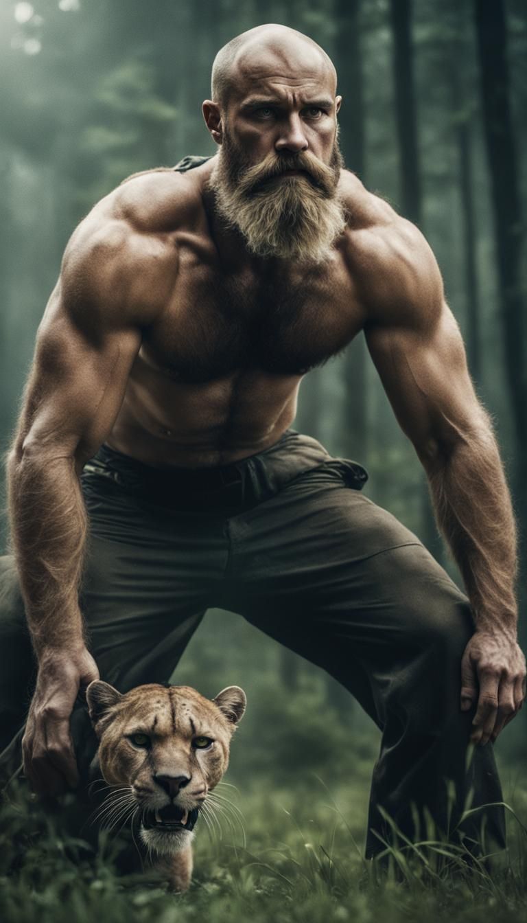 Slavic Man Dominates Panther in Cinematic Film Still