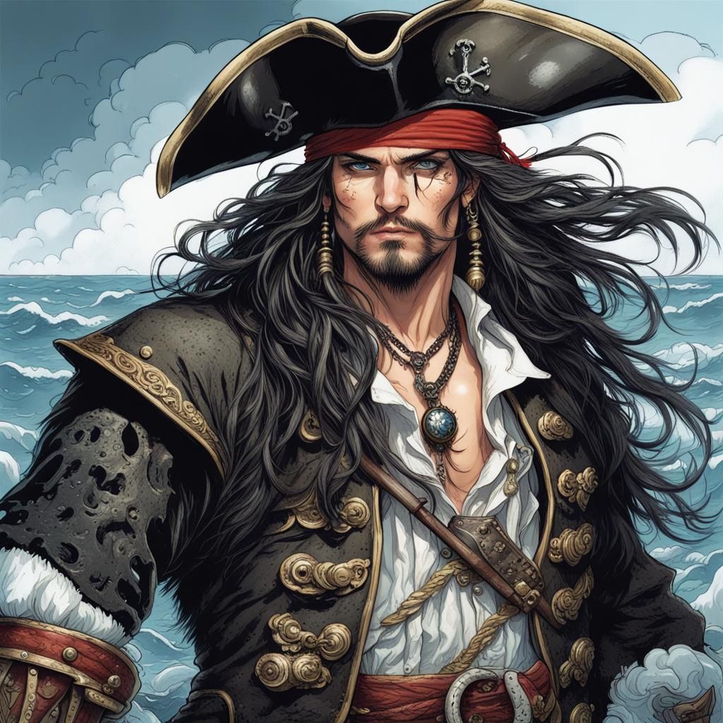 Ornate Pirate Portrait in Splash Art Style