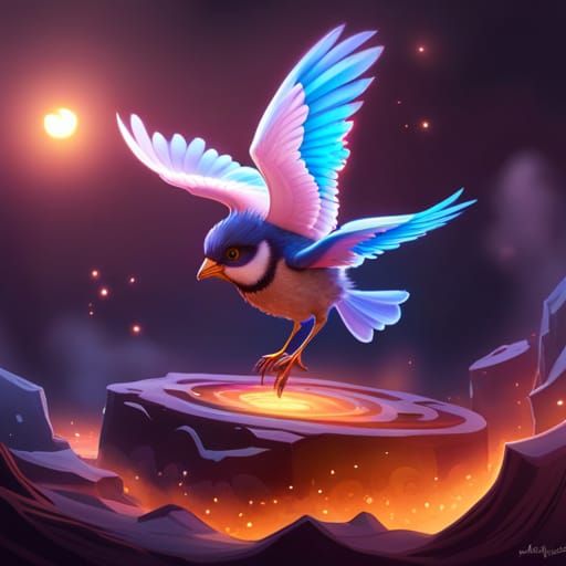 Fluffy Songbird Teaches Baby Bird to Fly