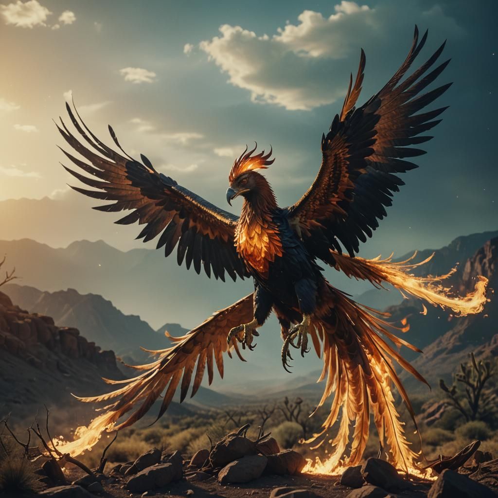 Dramatic Magical Phoenix in Cinematic Style