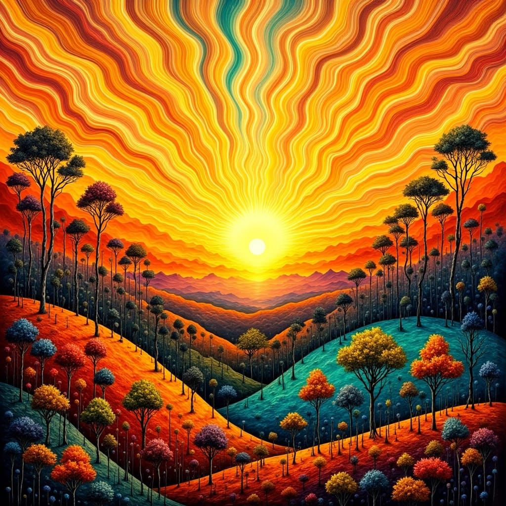 Ethereal Sunset Symphony in Vibrant, Expressive Brushstrokes