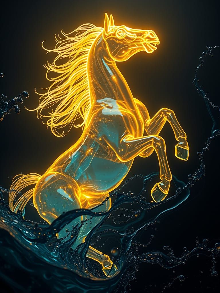 Hypersurreal Stallion Rears Up in Neon Light
