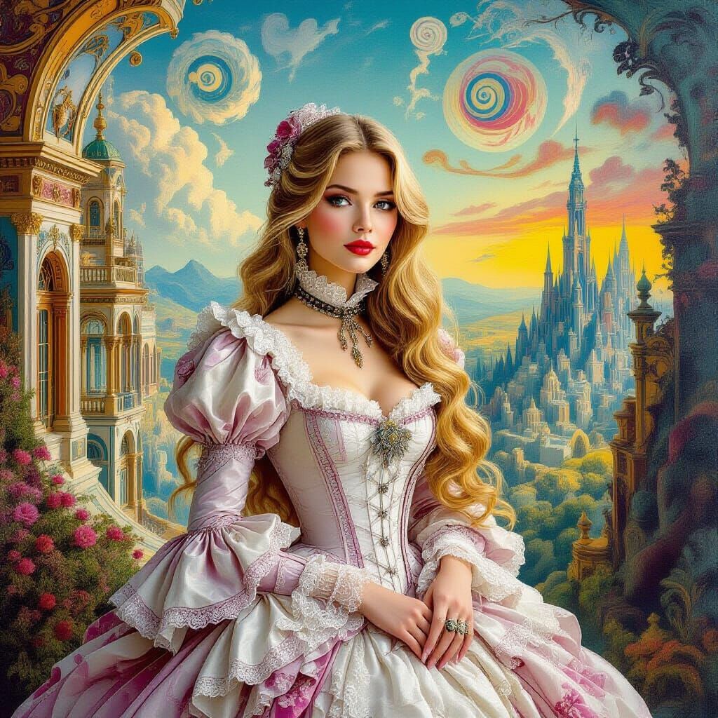 Victorian Woman in Surreal Dali-esque Landscape