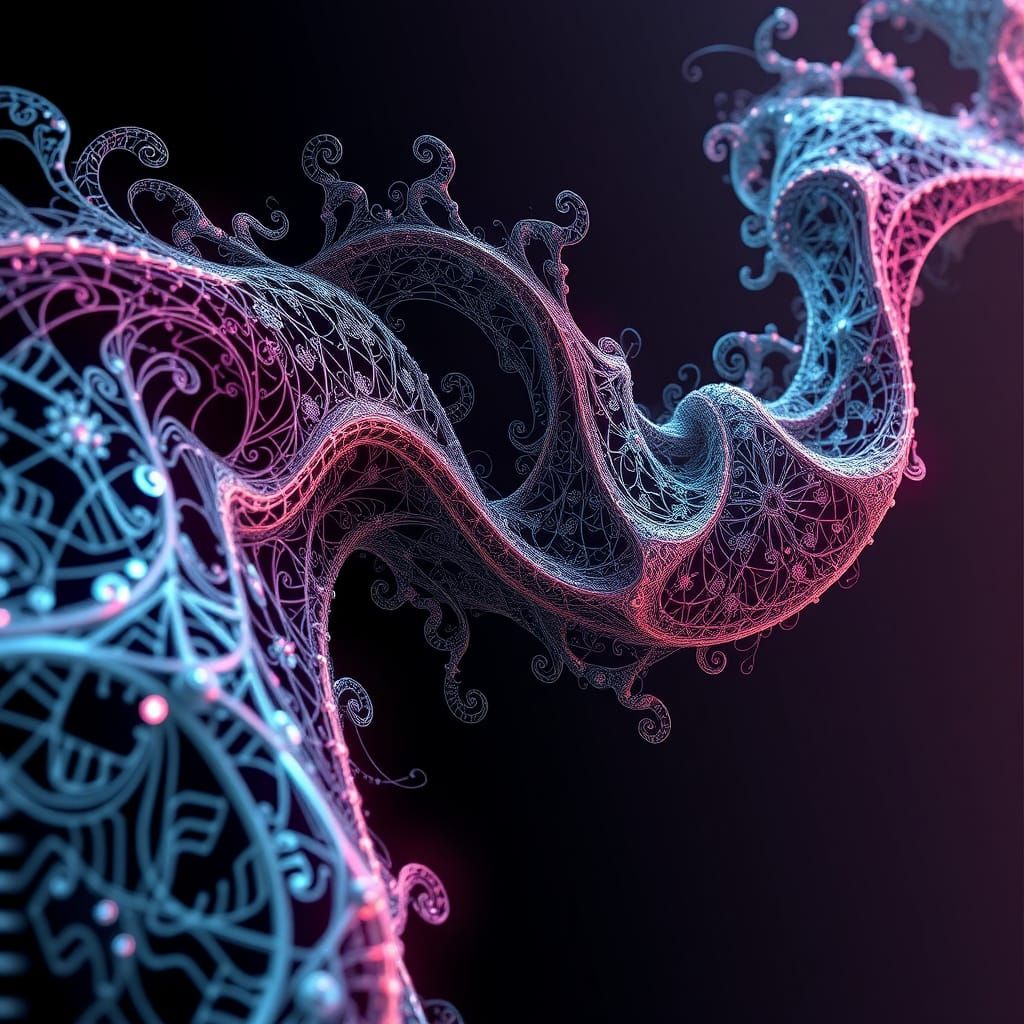 Abstract Fractal Wave Function in 3D with Zentangle Details