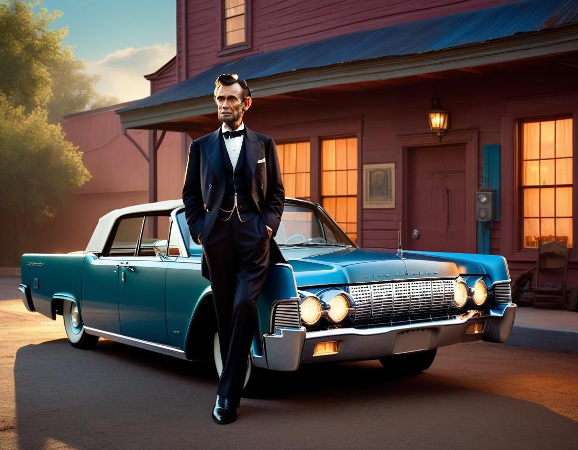 Abraham Lincoln Leans on Classic Car