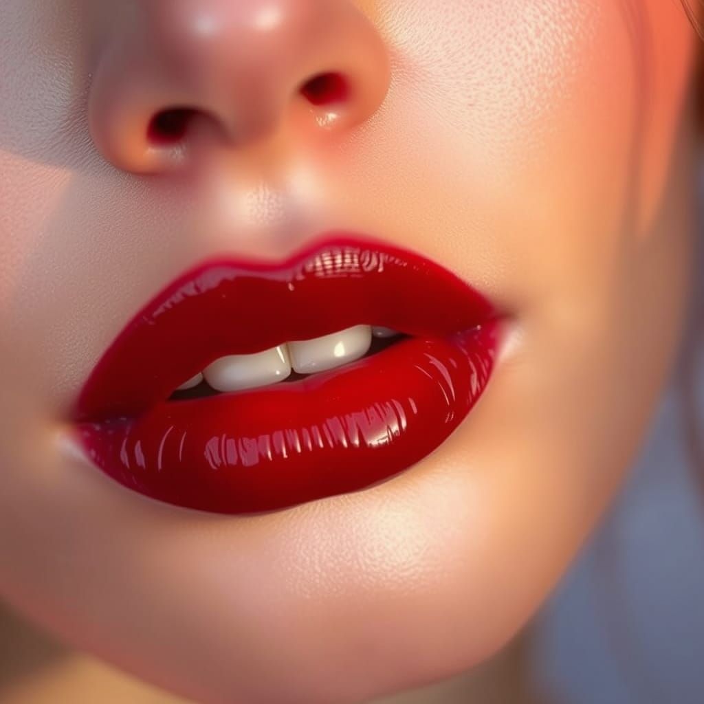 Crimson Lips in Hyperrealistic, Cinematic Style