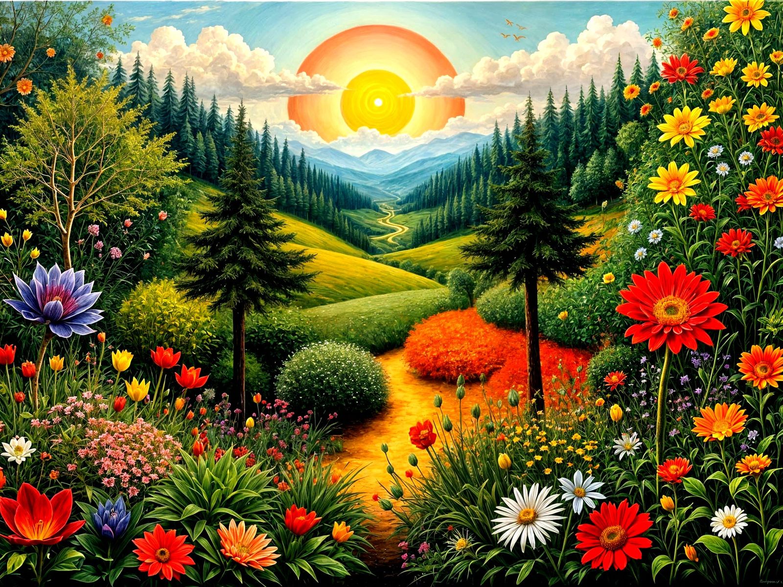 Enchanting Garden with Overlapping Styles