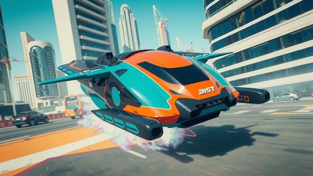 Futuristic Hover-Speeder in Gritty Wipeout Style