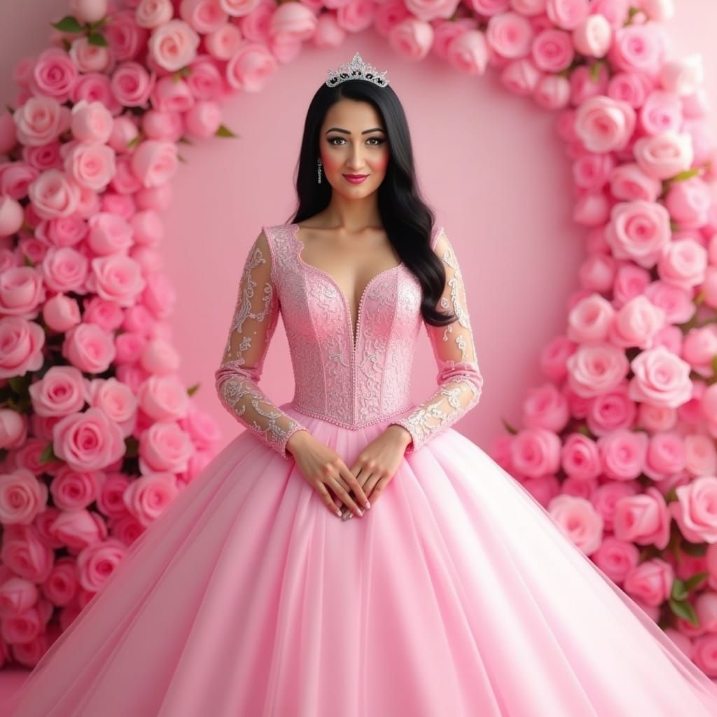 Vietnamese Bride in Pink Floral Digital Art